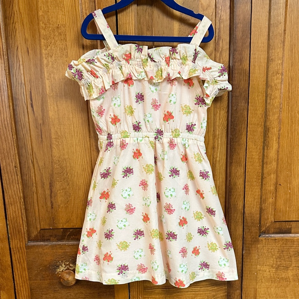 Janie & Jack Hopscotch Peachy Pink Floral Cold Shoulder Dress Back To School S6 - Picture 2 of 6